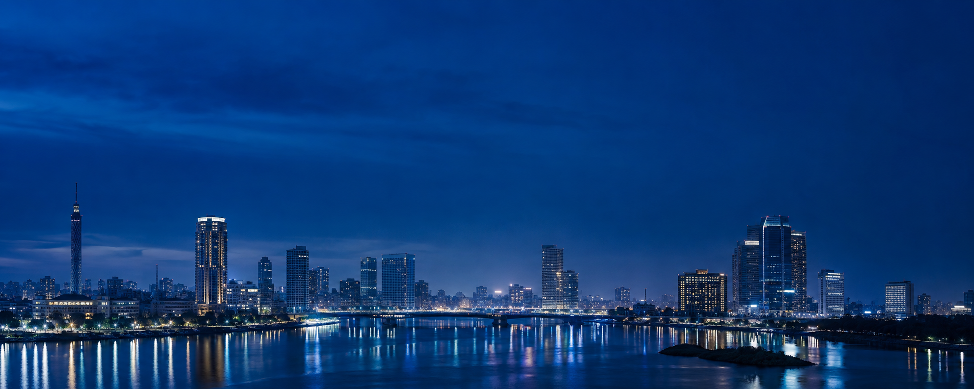 Cairo skyline and the Nile at blue hour