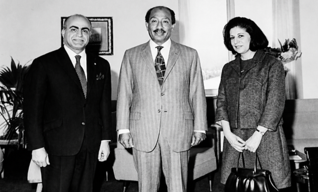 Dr. Laila Takla pictured with H.E. President Anwar Al-Sadat
