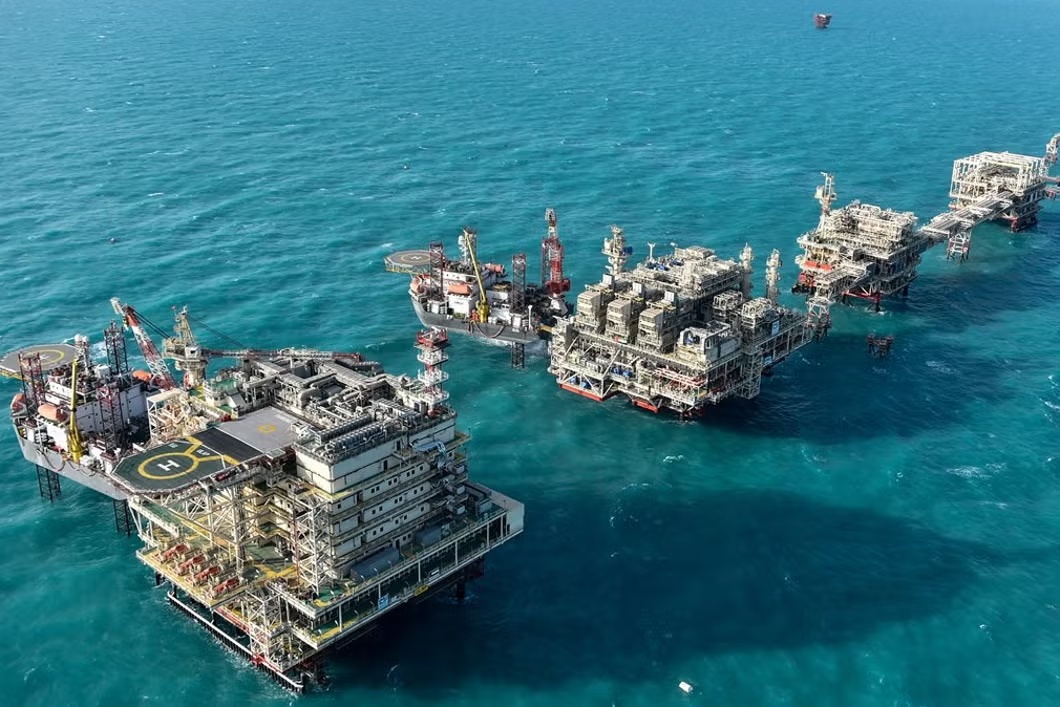 Aerial view of the Magawish offshore production complex in the Gulf of Suez