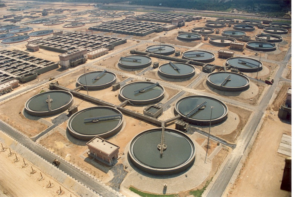 Aerial view of the Rod El Farag water-treatment complex in Cairo